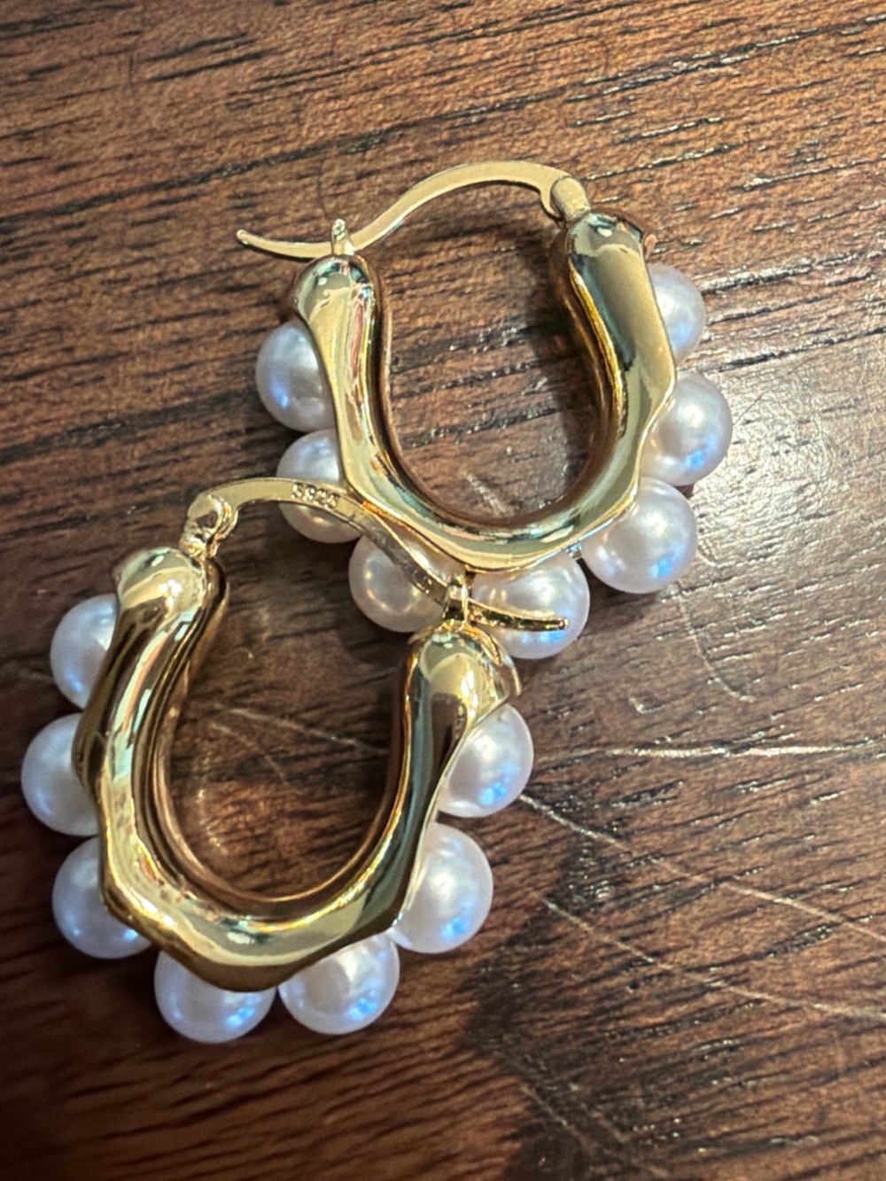 Gold Pearl Accent Hoop Earrings - Women Jewelry